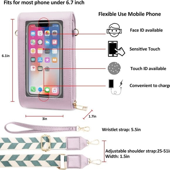 CrossBody Bags with Touchscreen Cell Phone Purse Window Zipper Pocket,RFID Block - Picture 3 of 6